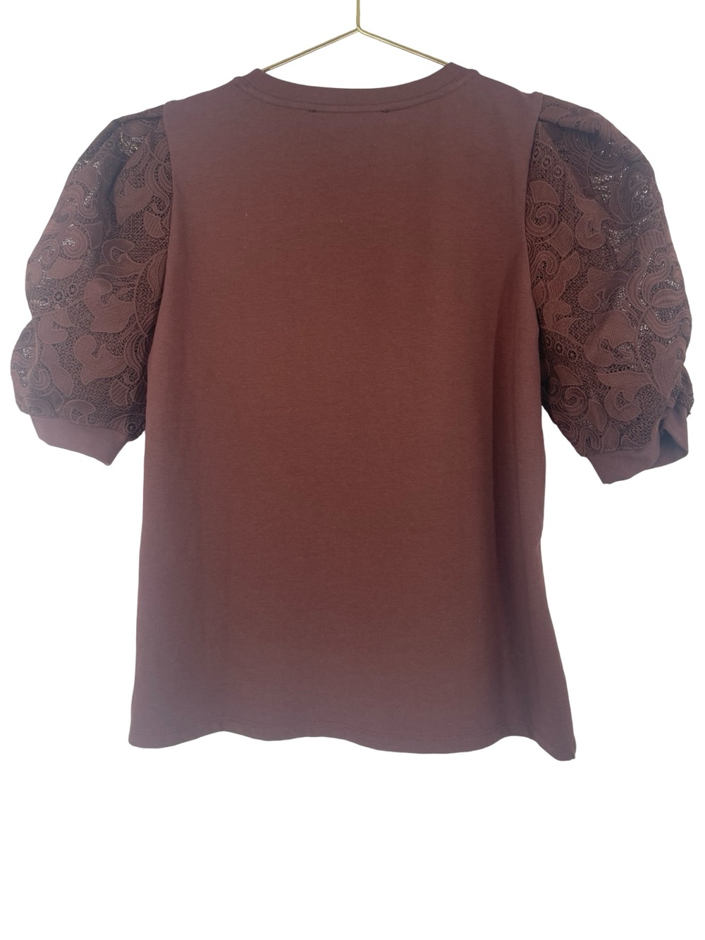 White House Black Market Chocolate Brown Puff-Sleeve Short Sleeve Top small - Picture 6 of 7